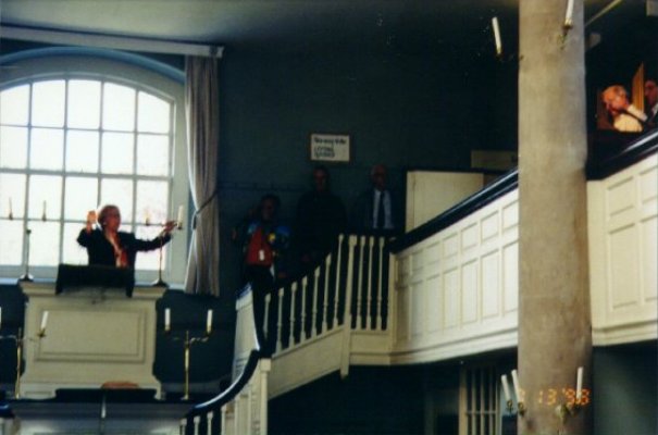 Lynda directs from the high pulpit in the New Room